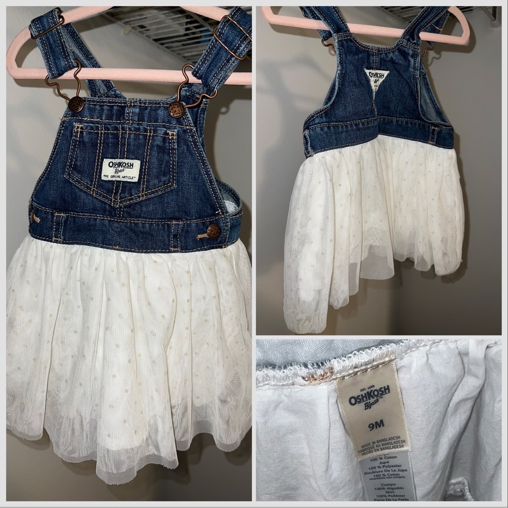 EUC OshKosh 9m girls denim and white dress